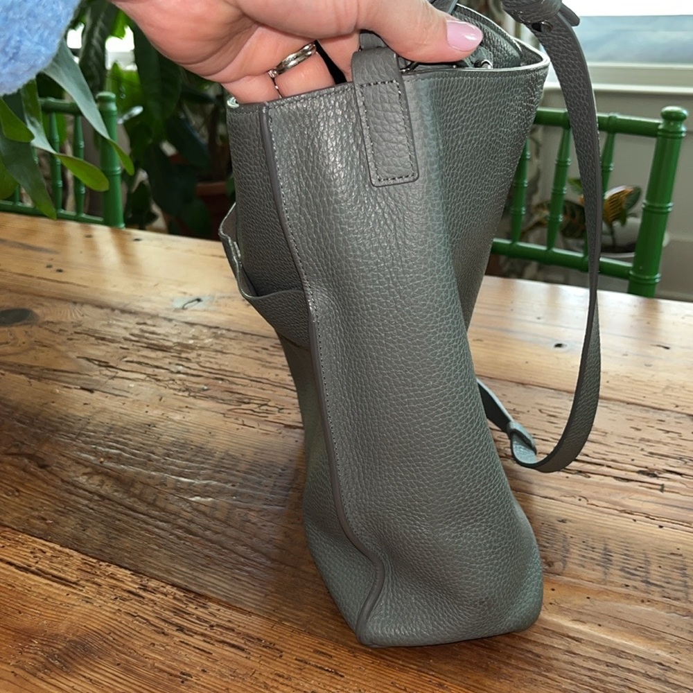 EUC All Saints Pebbled Leather Mushroom Grey Green Hobo Bucket Bag - Picture 5 of 9